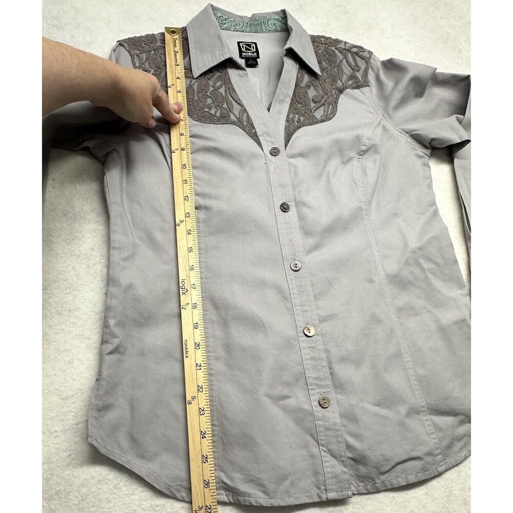 Noble Outfitters Shirt Womens Medium Long Sleeve Button Up Gray Bluegrass Lace - Picture 6 of 10